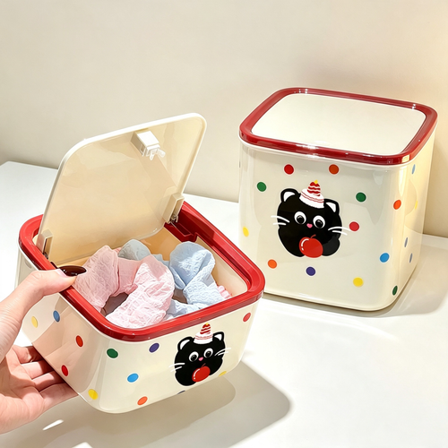 Cartoon Cat Polka-Dot Flip-Top Storage Box