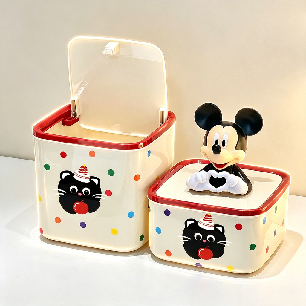 Cartoon Cat Polka-Dot Flip-Top Storage Box