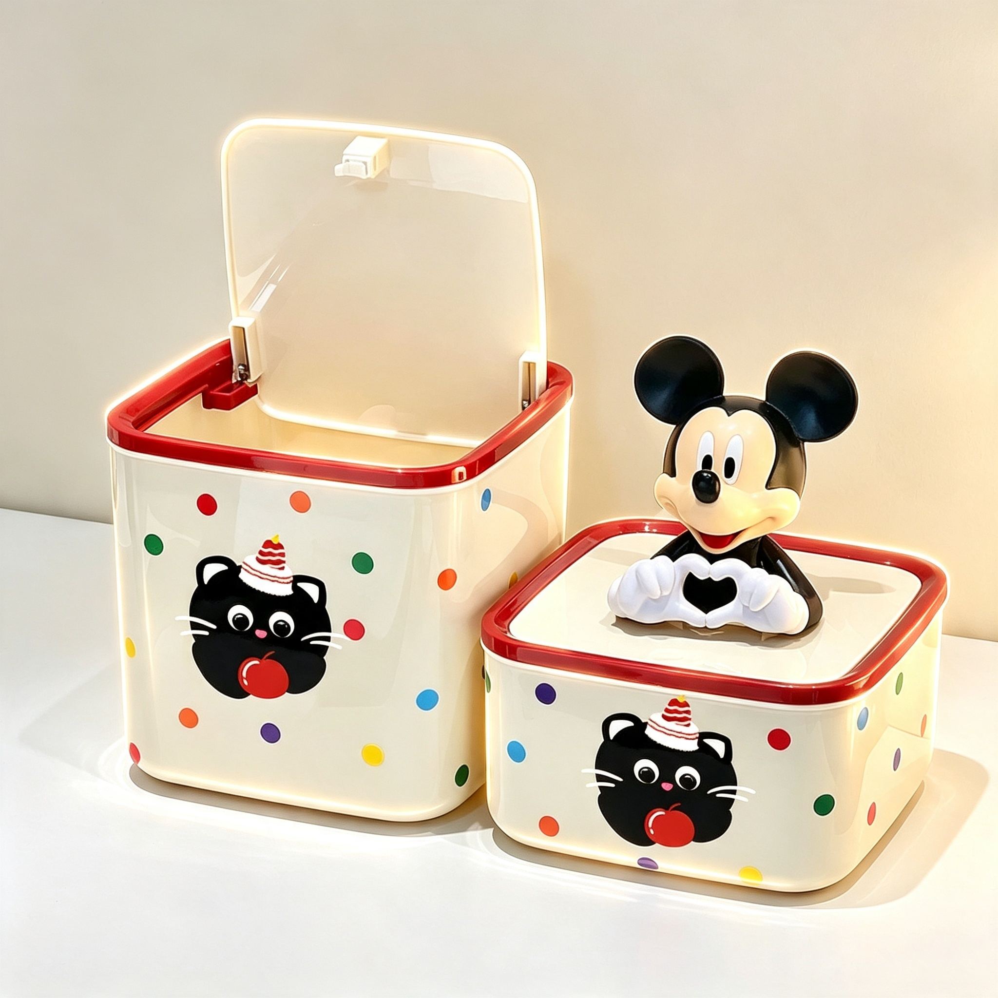 Cartoon Cat Polka-Dot Flip-Top Storage Box