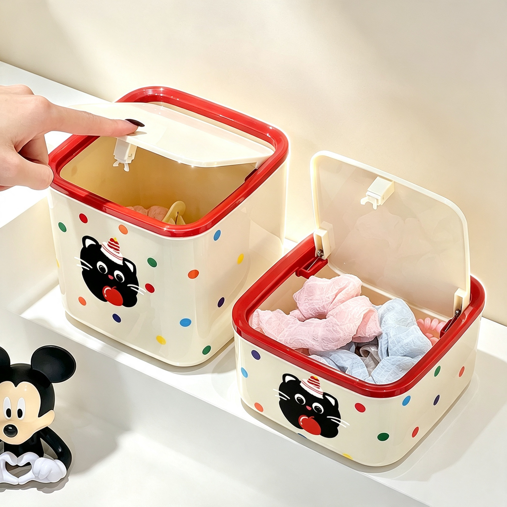 Cartoon Cat Polka-Dot Flip-Top Storage Box