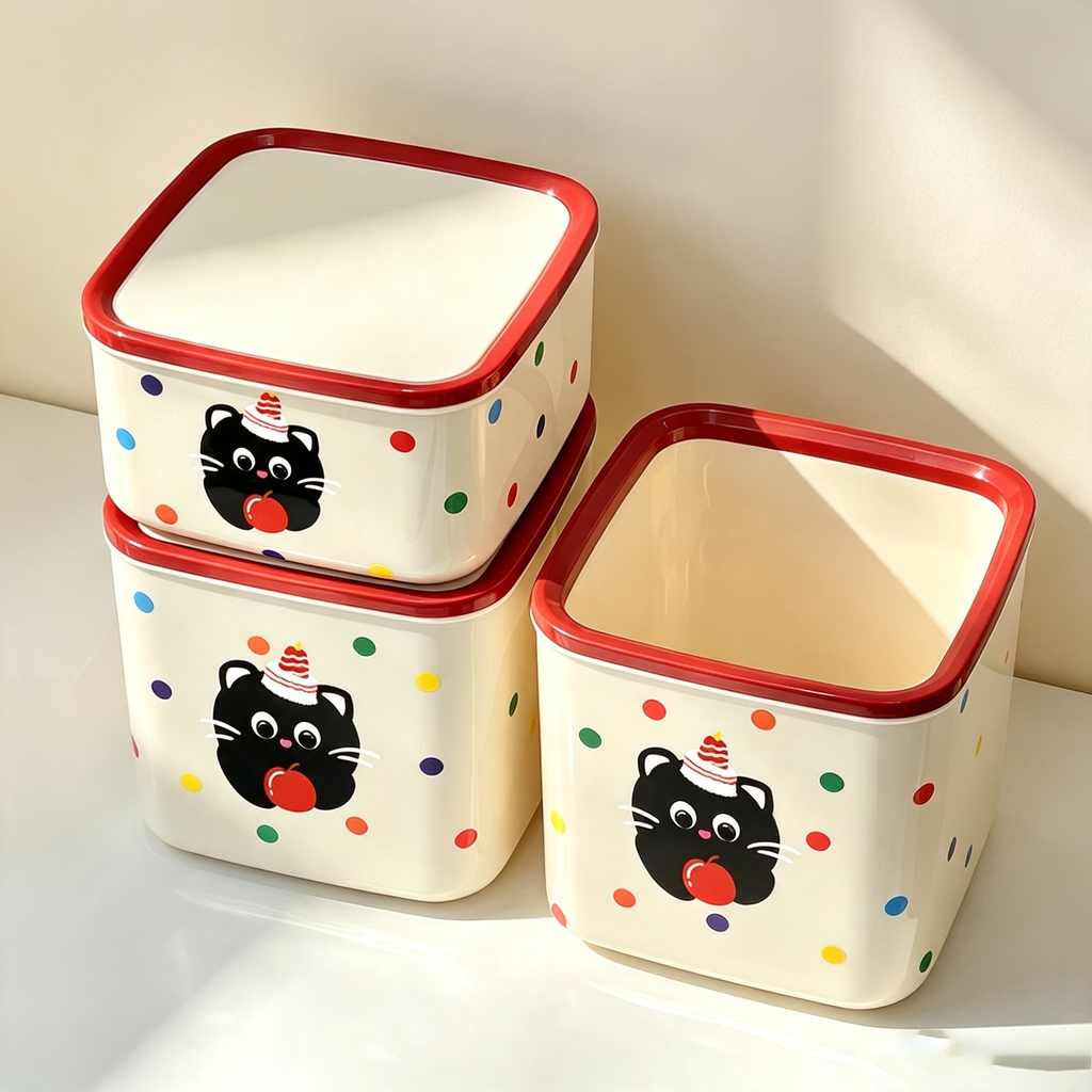 Cartoon Cat Polka-Dot Flip-Top Storage Box