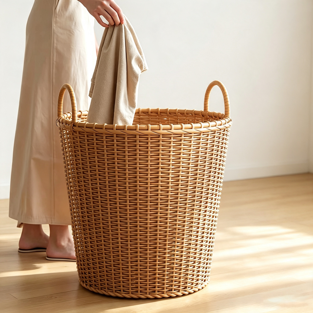 Faux Rattan Laundry Basket