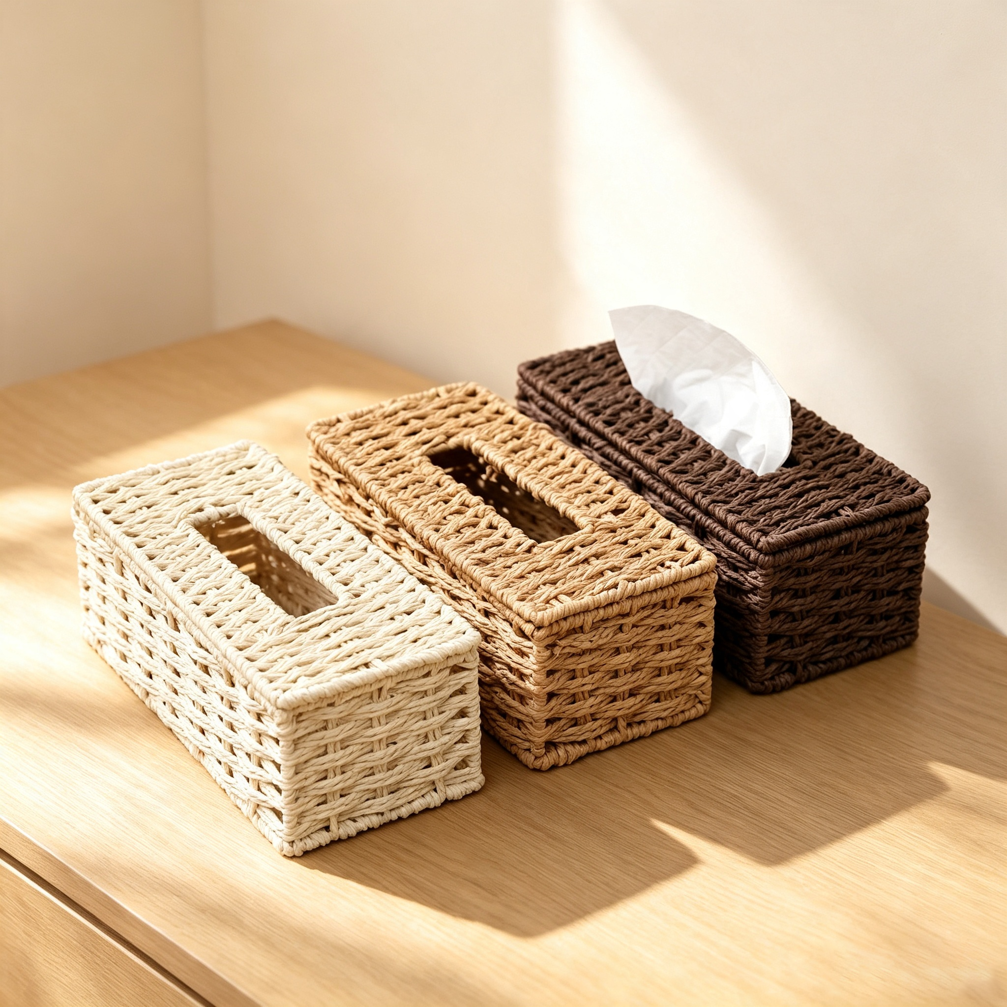 Faux Rattan Tissue Box with Fabric Lining