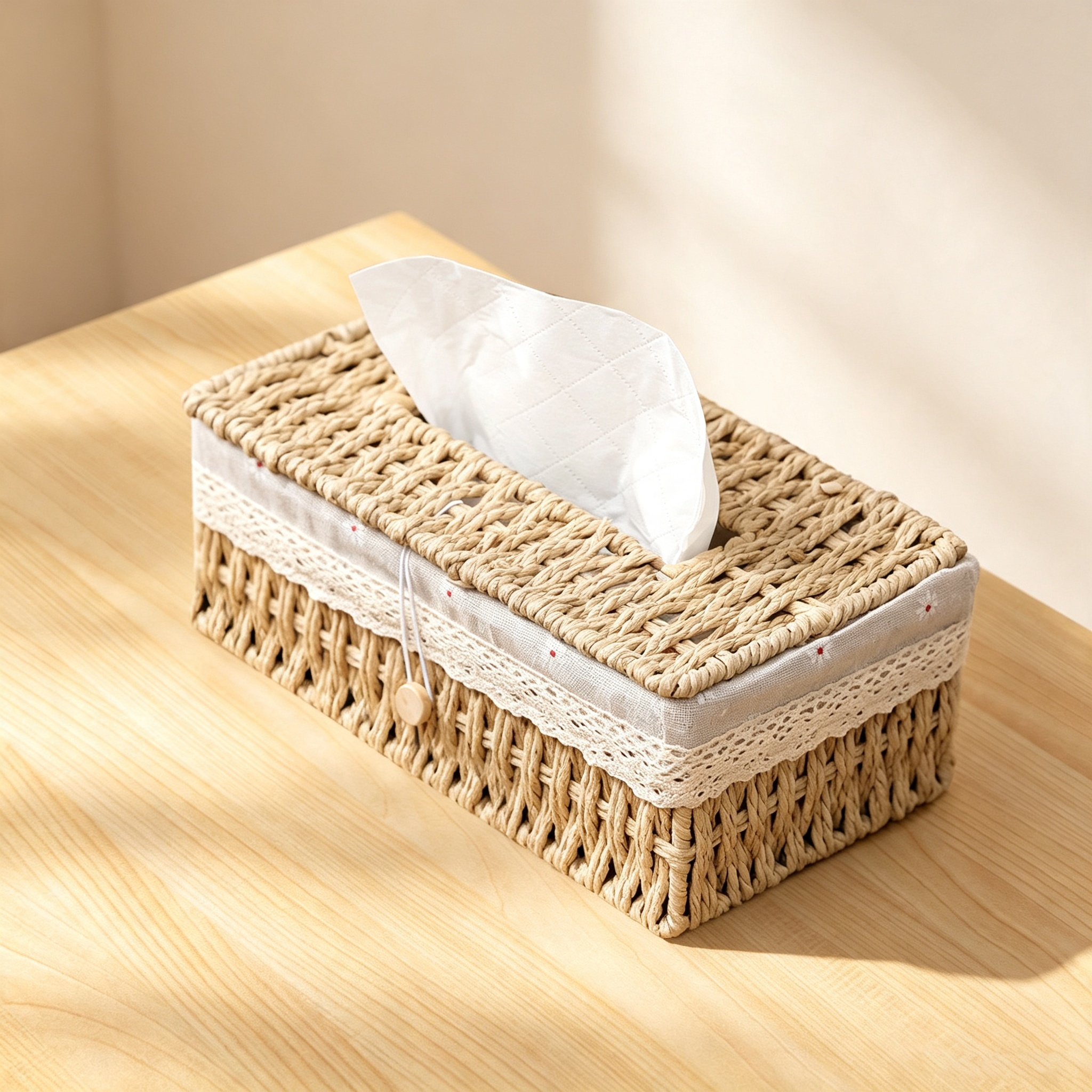 Faux Rattan Tissue Box with Fabric Lining