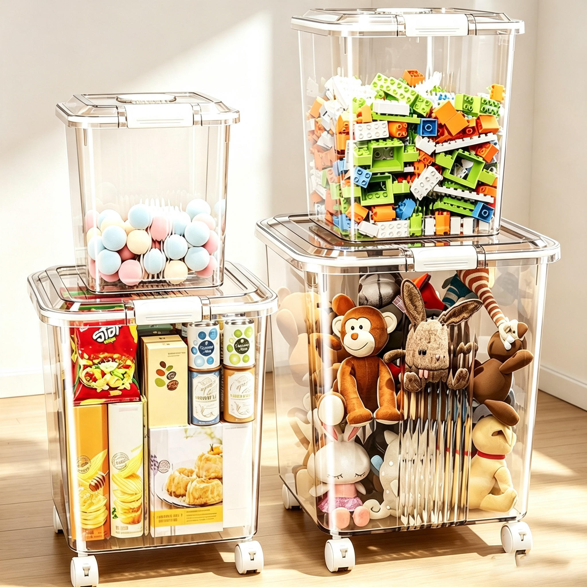 Large-Capacity Transparent Wheeled Storage Box