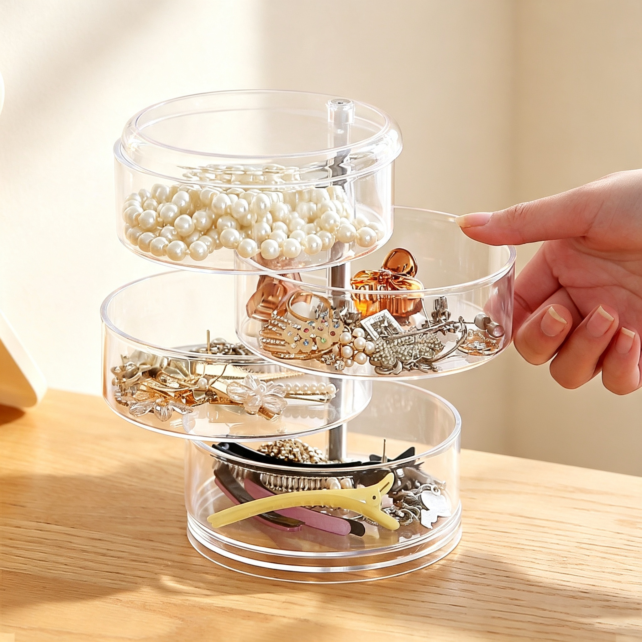 Multi-Tier Rotating Clear Jewelry Organizer